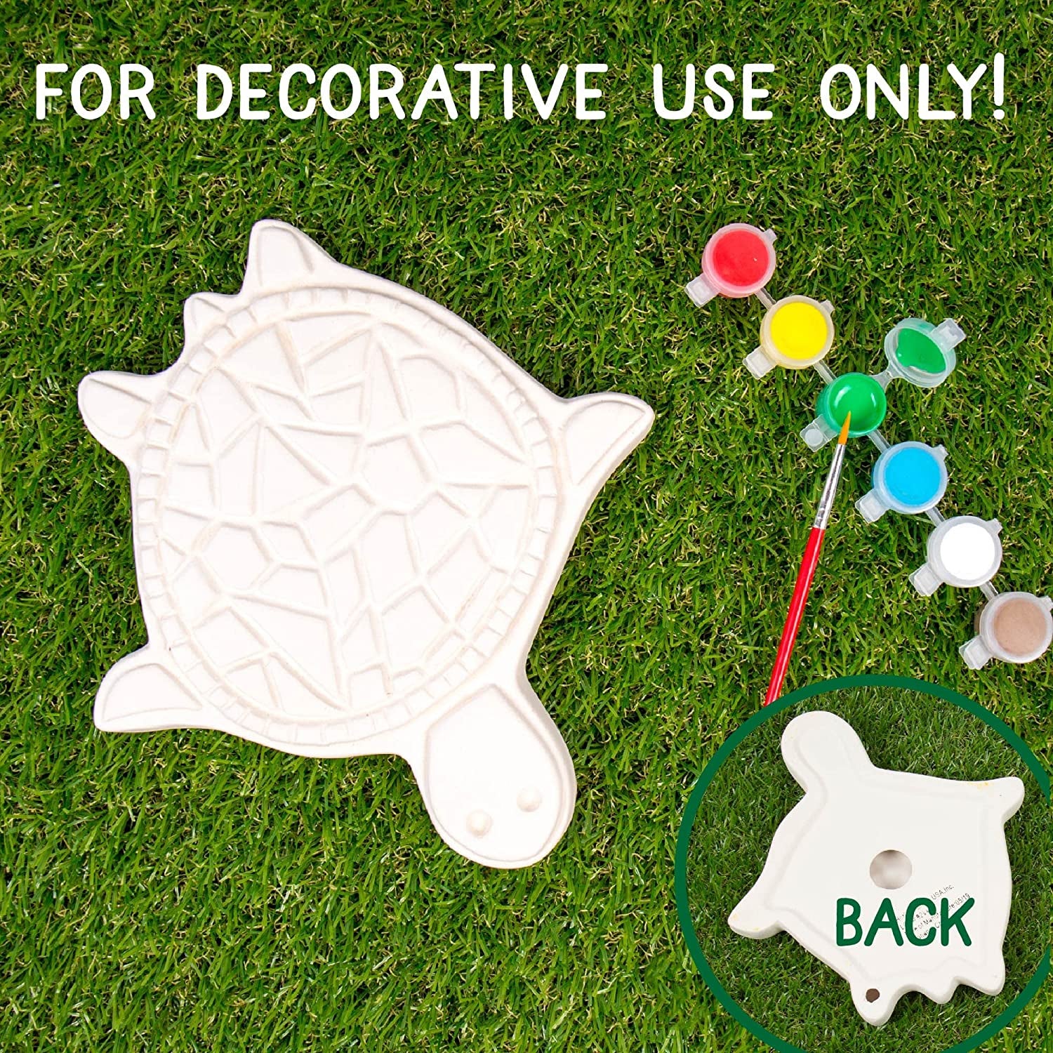 92849 Paint Your Own Turtle Stepping Stone by Horizon Group Usa, 6 Paint Pots and Brush Included, Assorted