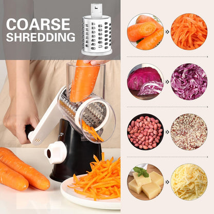 Rotary Cheese Grater Cheese Shredder -  Kitchen Manual Cheese Grater with Handle Vegetable Slicer Nuts Grinder 3 Replaceable Drum Blades and Strong Suction Base Free Cleaning Brush