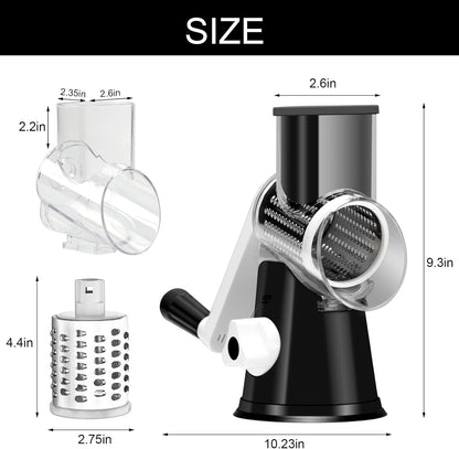 Rotary Cheese Grater Cheese Shredder -  Kitchen Manual Cheese Grater with Handle Vegetable Slicer Nuts Grinder 3 Replaceable Drum Blades and Strong Suction Base Free Cleaning Brush