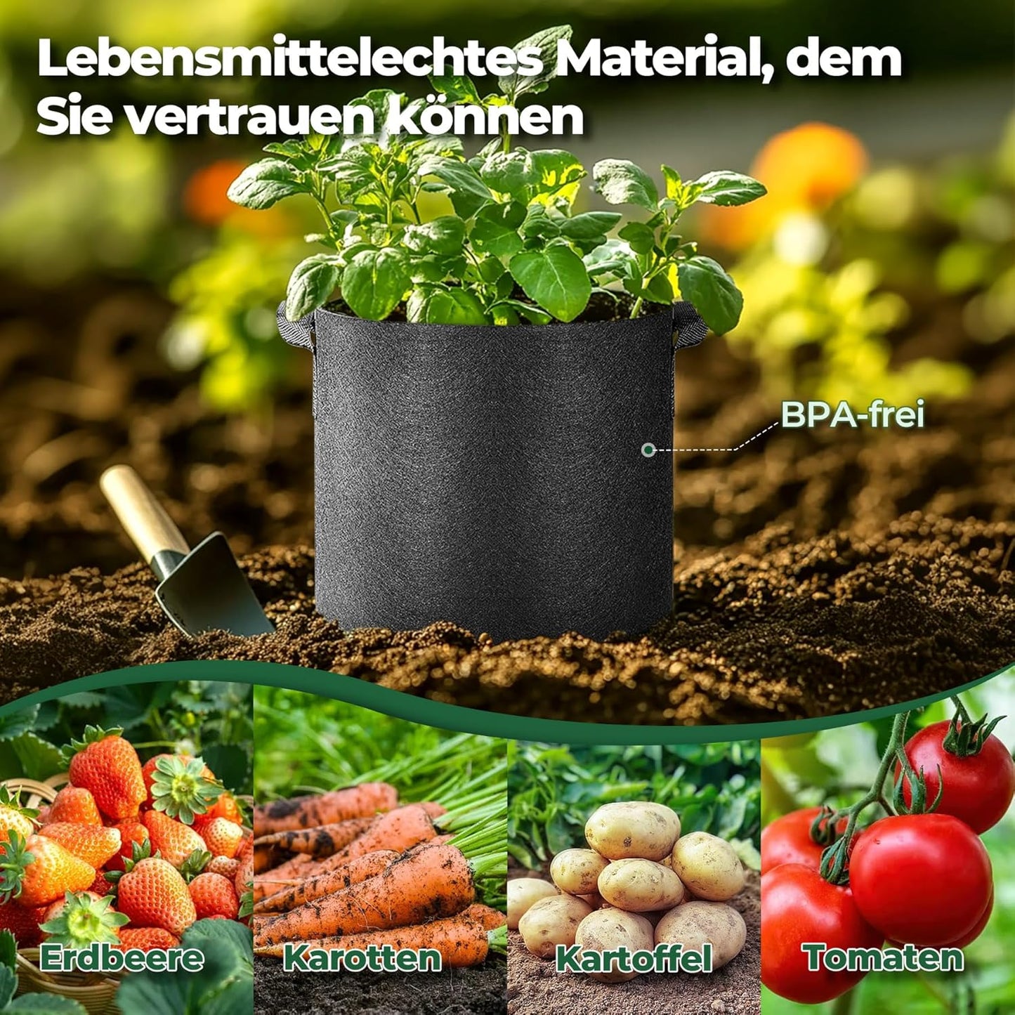 Fabric Plant Grow Bags with Handles 10 Gallon Pack of 5, Heavy Duty Nonwoven Smart Garden Pot Thickened Aeration Nursery Container Black for Outdoor Potato, Tomato, Chili, Carrot and Vegetables