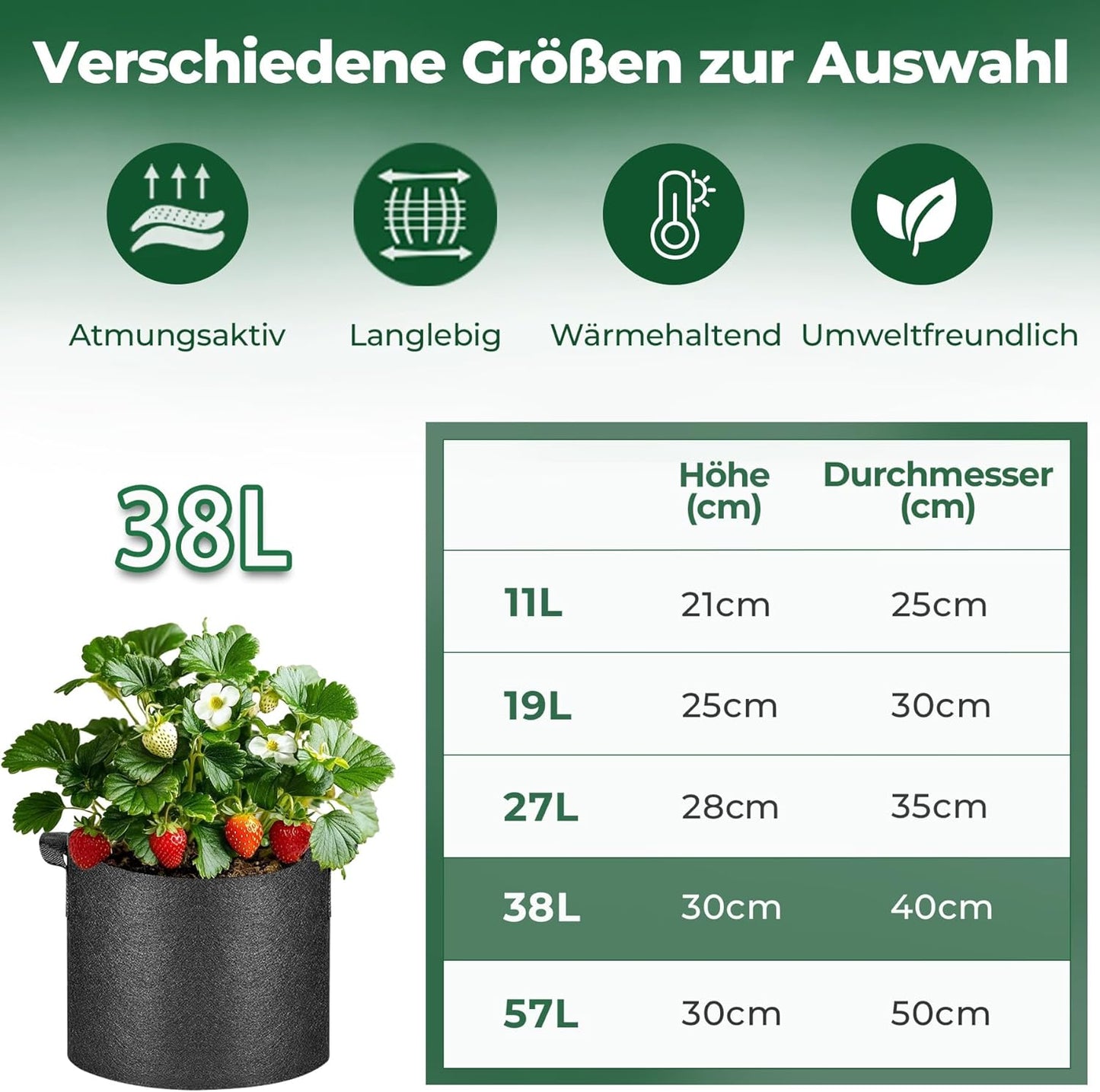 Fabric Plant Grow Bags with Handles 10 Gallon Pack of 5, Heavy Duty Nonwoven Smart Garden Pot Thickened Aeration Nursery Container Black for Outdoor Potato, Tomato, Chili, Carrot and Vegetables
