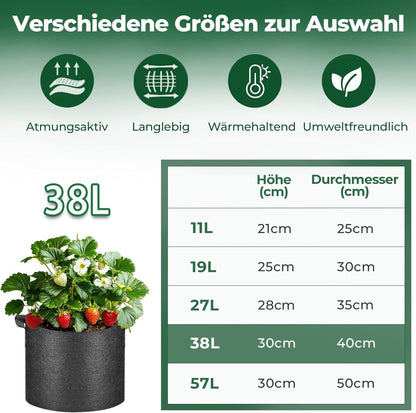 Fabric Plant Grow Bags with Handles 10 Gallon Pack of 5, Heavy Duty Nonwoven Smart Garden Pot Thickened Aeration Nursery Container Black for Outdoor Potato, Tomato, Chili, Carrot and Vegetables