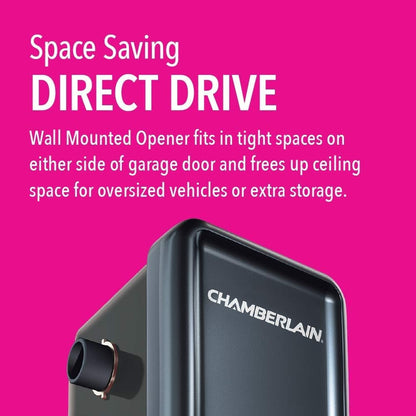 Smart Garage Door Opener - Wall Mounted - Myq Smartphone Controlled - Ultra Quiet Space Saving Direct Drive, Model RJO20, Black