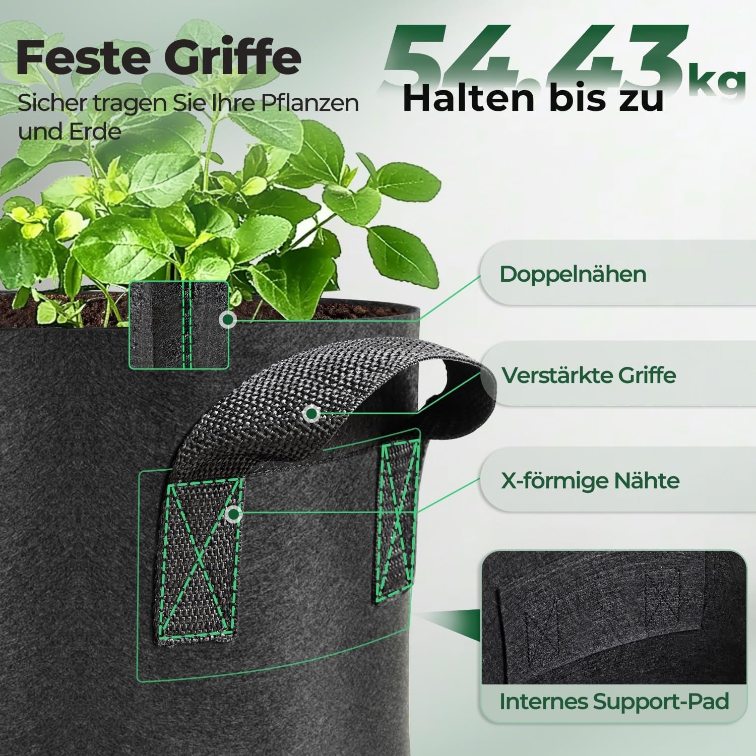 Fabric Plant Grow Bags with Handles 10 Gallon Pack of 5, Heavy Duty Nonwoven Smart Garden Pot Thickened Aeration Nursery Container Black for Outdoor Potato, Tomato, Chili, Carrot and Vegetables