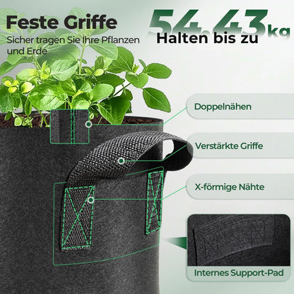 Fabric Plant Grow Bags with Handles 10 Gallon Pack of 5, Heavy Duty Nonwoven Smart Garden Pot Thickened Aeration Nursery Container Black for Outdoor Potato, Tomato, Chili, Carrot and Vegetables